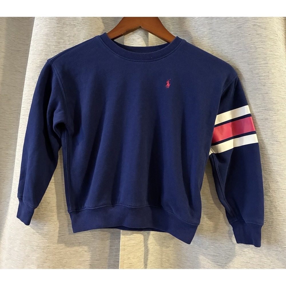 Polo Ralph Lauren Sweatshirt Girls 6 Blue Crewneck Jersey Spellout Collegiate